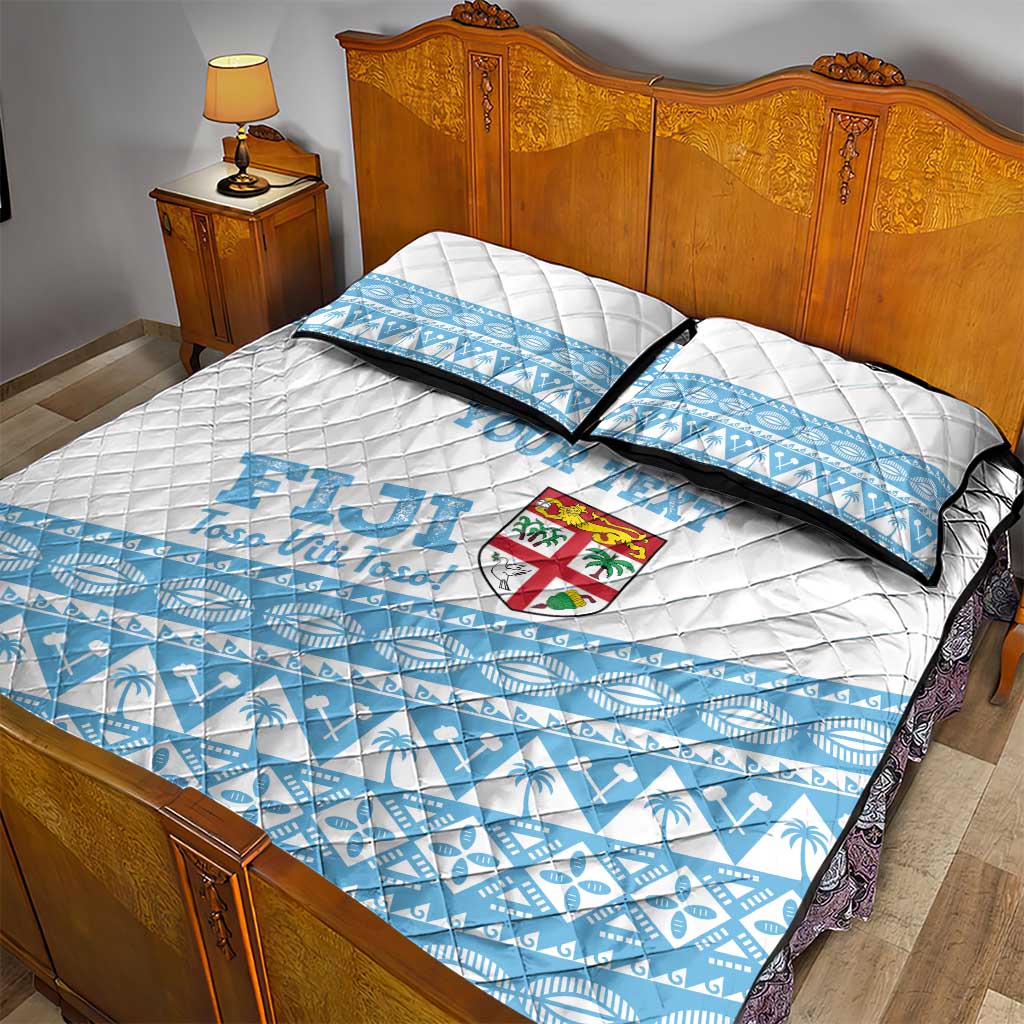 Fiji Rugby 2025 Custom Quilt Bed Set Fijian Tapa Toso Viti Toso - White