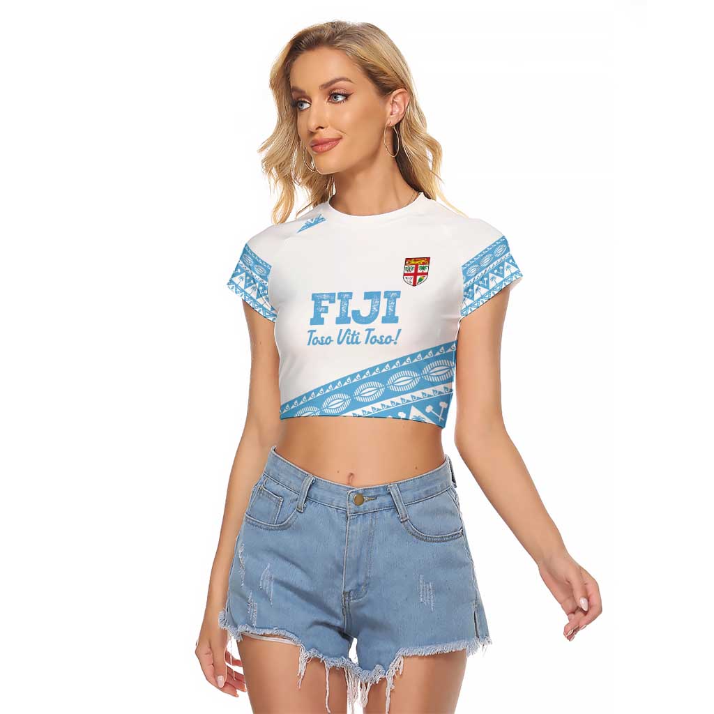 Fiji Rugby 2025 Custom Raglan Cropped T Shirt Fijian Tapa Toso Viti Toso - White