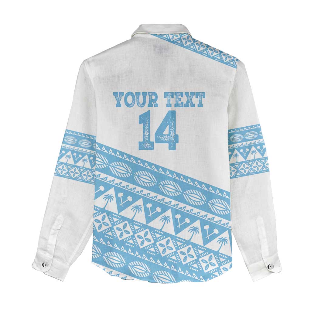 Fiji Rugby 2025 Custom Women Casual Shirt Fijian Tapa Toso Viti Toso - White LT14 - Polynesian Pride