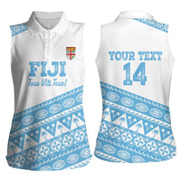 Fiji Rugby 2025 Custom Women Sleeveless Polo Shirt Fijian Tapa Toso Viti Toso - White