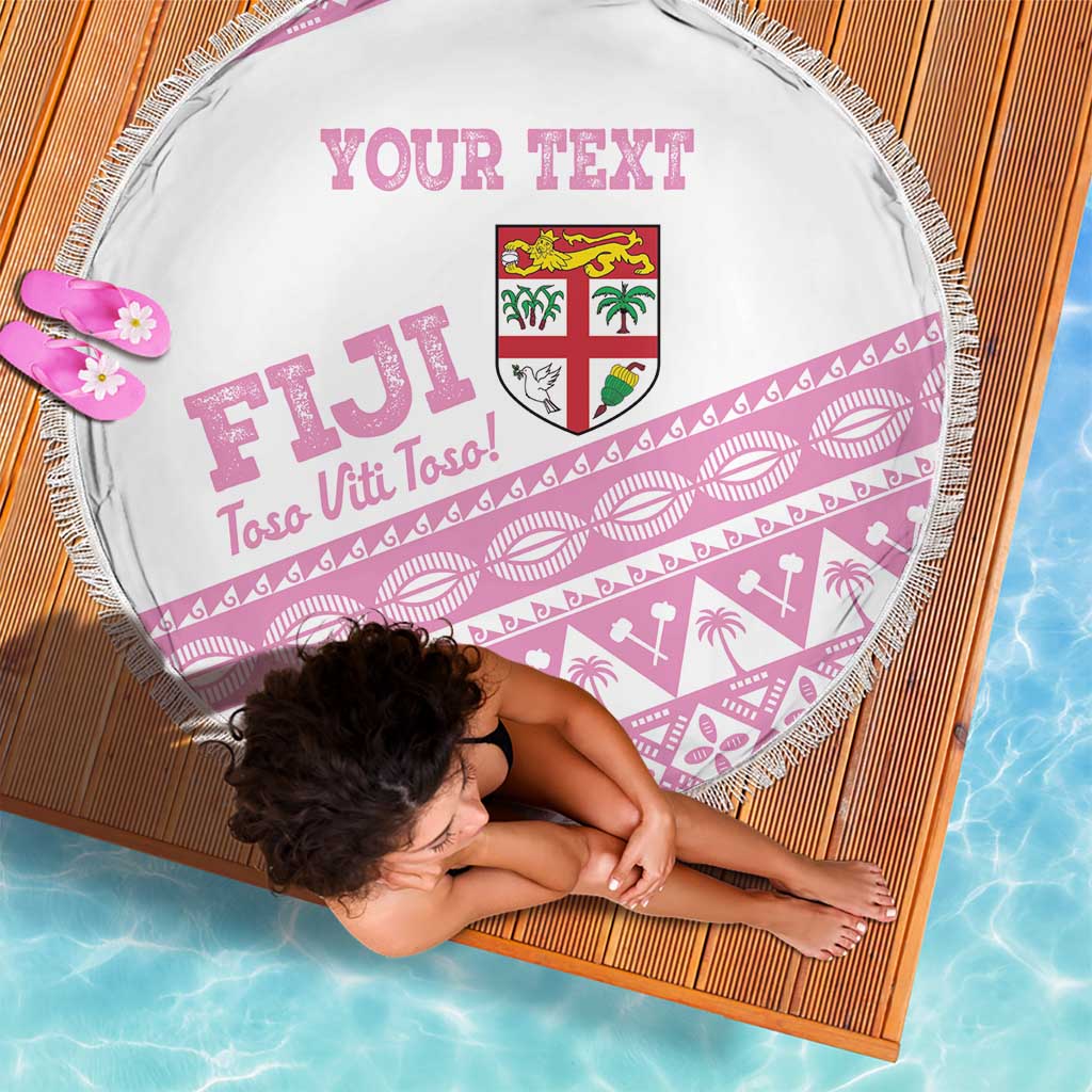 Fiji Rugby 2025 Custom Beach Blanket Fijian Tapa Toso Viti Toso - Pink