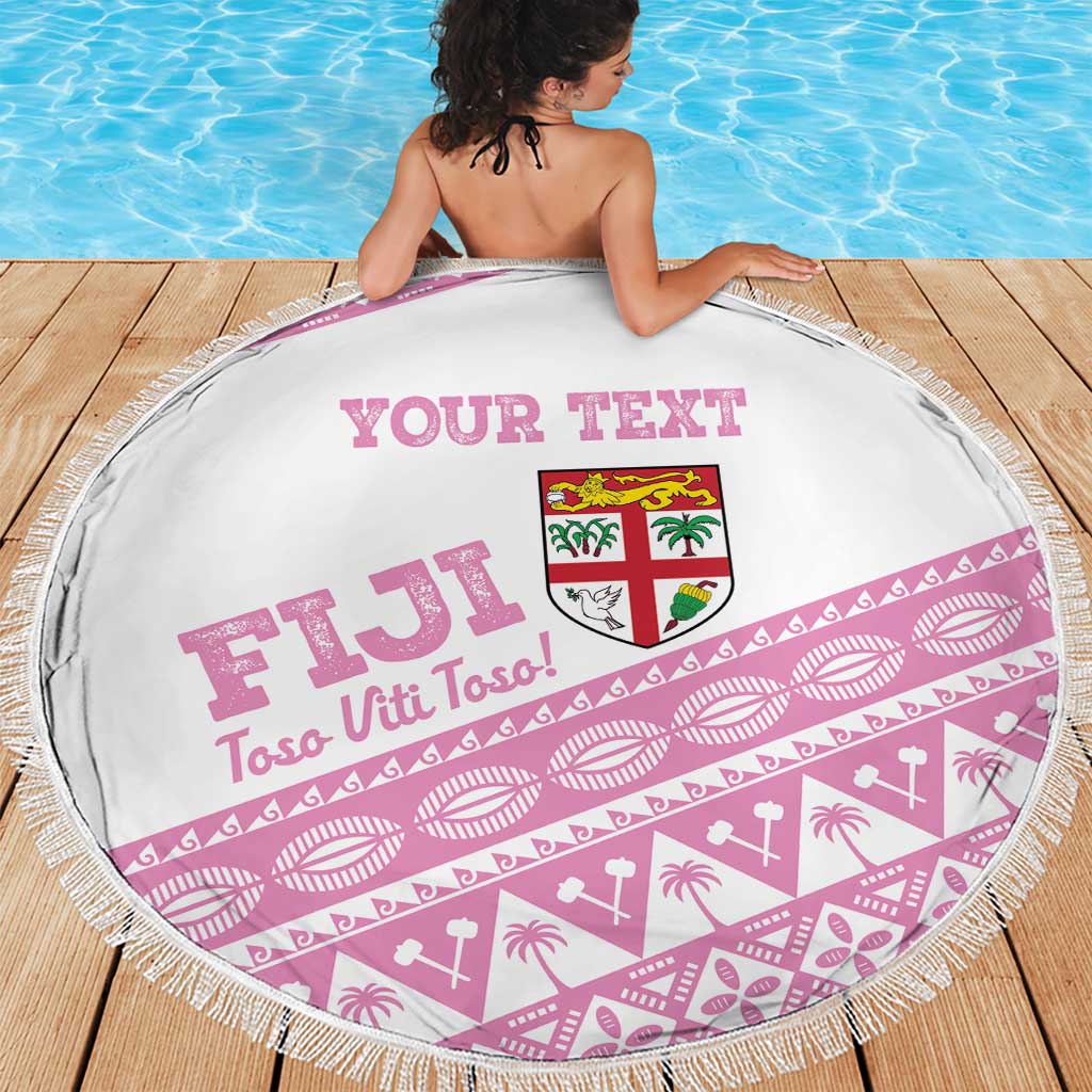 Fiji Rugby 2025 Custom Beach Blanket Fijian Tapa Toso Viti Toso - Pink