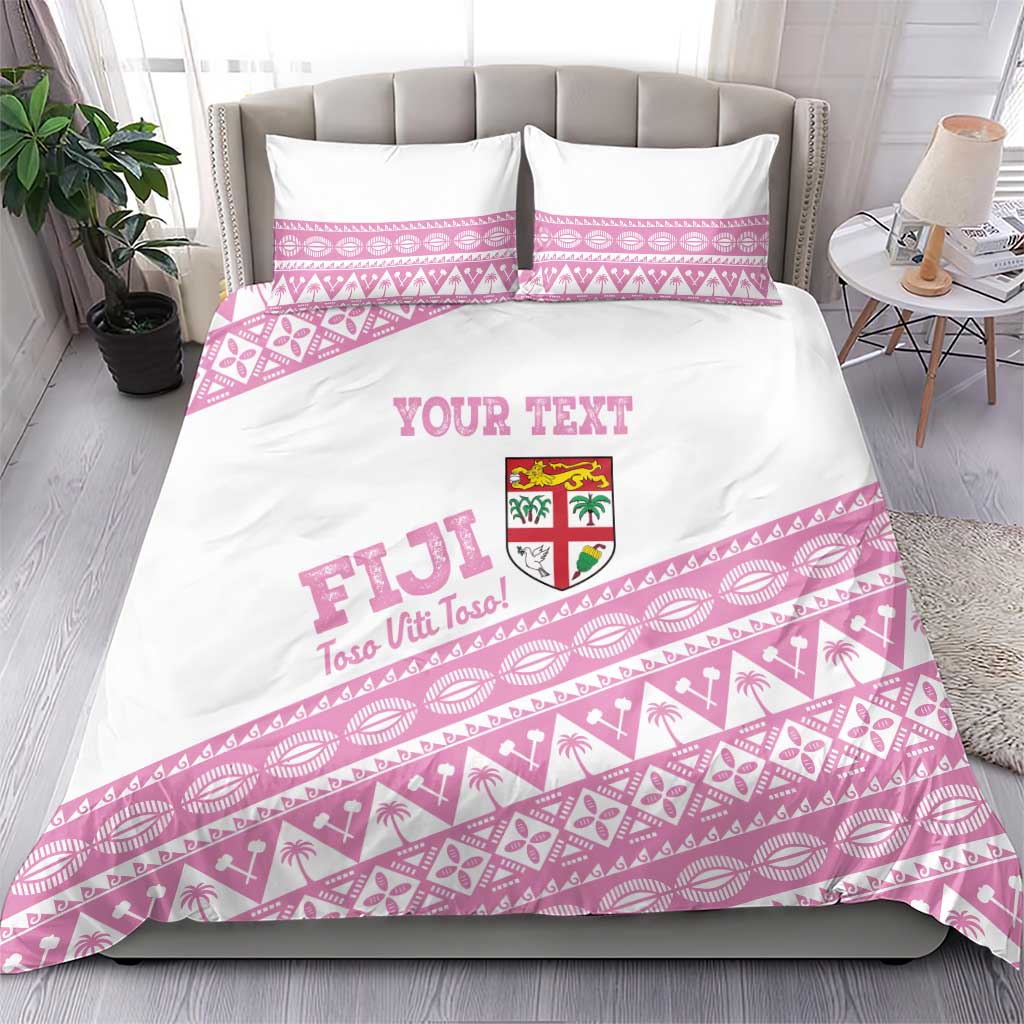 Fiji Rugby 2025 Custom Bedding Set Fijian Tapa Toso Viti Toso - Pink
