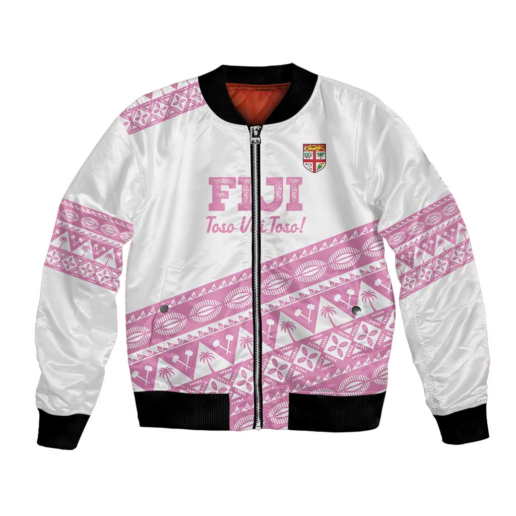 Fiji Rugby 2025 Custom Bomber Jacket Fijian Tapa Toso Viti Toso - Pink