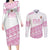 Fiji Rugby 2025 Custom Couples Matching Long Sleeve Bodycon Dress and Long Sleeve Button Shirt Fijian Tapa Toso Viti Toso - Pink