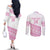 Fiji Rugby 2025 Custom Couples Matching Off The Shoulder Long Sleeve Dress and Long Sleeve Button Shirt Fijian Tapa Toso Viti Toso - Pink