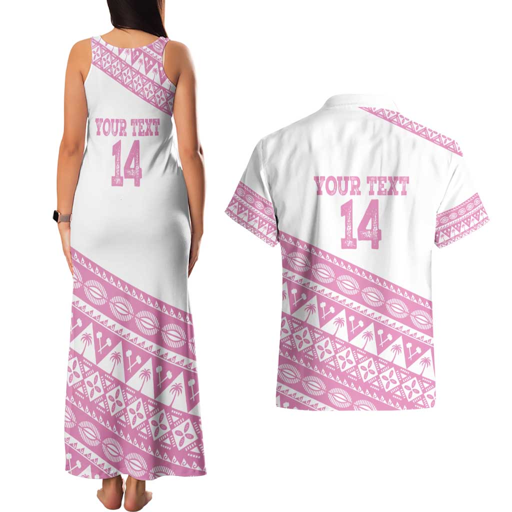 Fiji Rugby 2025 Custom Couples Matching Tank Maxi Dress and Hawaiian Shirt Fijian Tapa Toso Viti Toso - Pink