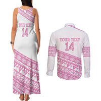 Fiji Rugby 2025 Custom Couples Matching Tank Maxi Dress and Long Sleeve Button Shirt Fijian Tapa Toso Viti Toso - Pink
