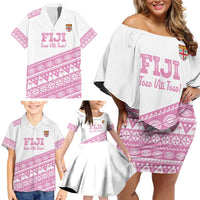 Fiji Rugby 2025 Custom Family Matching Off Shoulder Short Dress and Hawaiian Shirt Fijian Tapa Toso Viti Toso - Pink