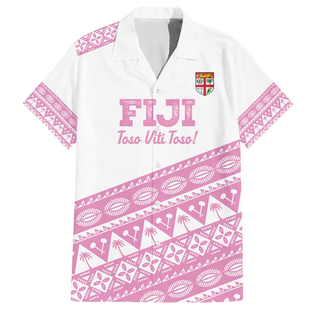 Fiji Rugby 2025 Custom Family Matching Off Shoulder Short Dress and Hawaiian Shirt Fijian Tapa Toso Viti Toso - Pink
