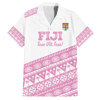 Fiji Rugby 2025 Custom Family Matching Off Shoulder Short Dress and Hawaiian Shirt Fijian Tapa Toso Viti Toso - Pink