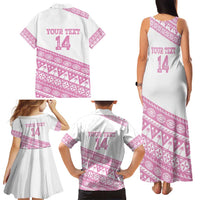 Fiji Rugby 2025 Custom Family Matching Tank Maxi Dress and Hawaiian Shirt Fijian Tapa Toso Viti Toso - Pink