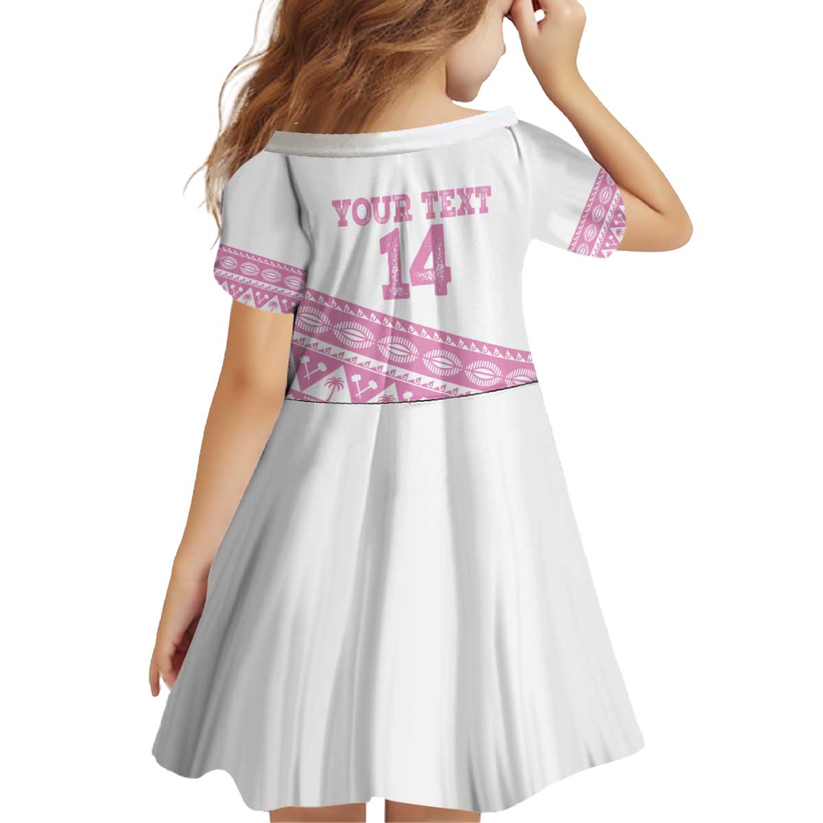 Fiji Rugby 2025 Custom Kid Short Sleeve Dress Fijian Tapa Toso Viti Toso - Pink