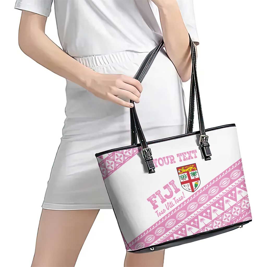Fiji Rugby 2025 Custom Leather Tote Bag Fijian Tapa Toso Viti Toso - Pink LT14 - Polynesian Pride