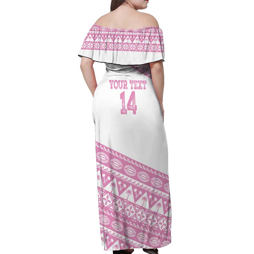 Fiji Rugby 2025 Custom Off Shoulder Maxi Dress Fijian Tapa Toso Viti Toso - Pink