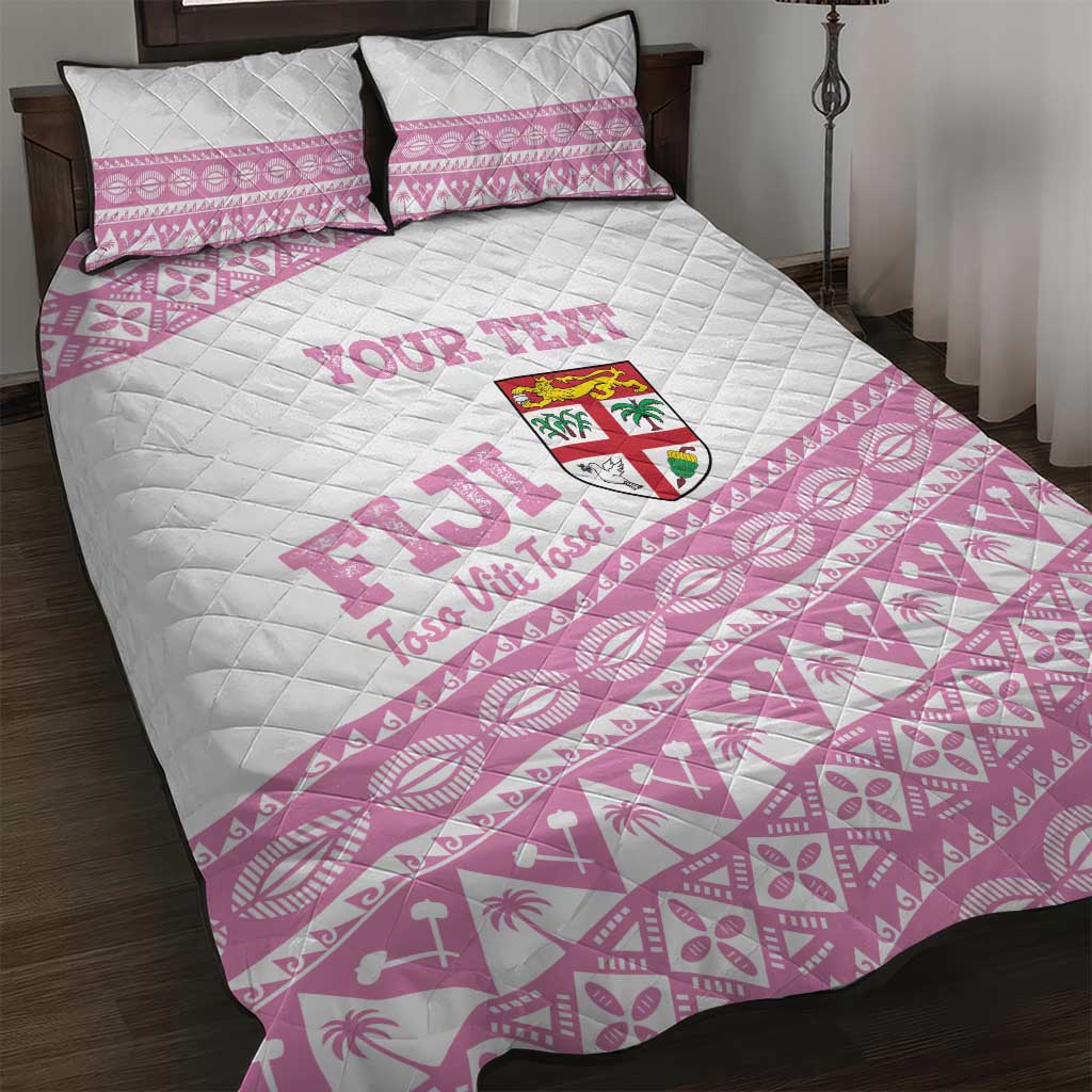 Fiji Rugby 2025 Custom Quilt Bed Set Fijian Tapa Toso Viti Toso - Pink