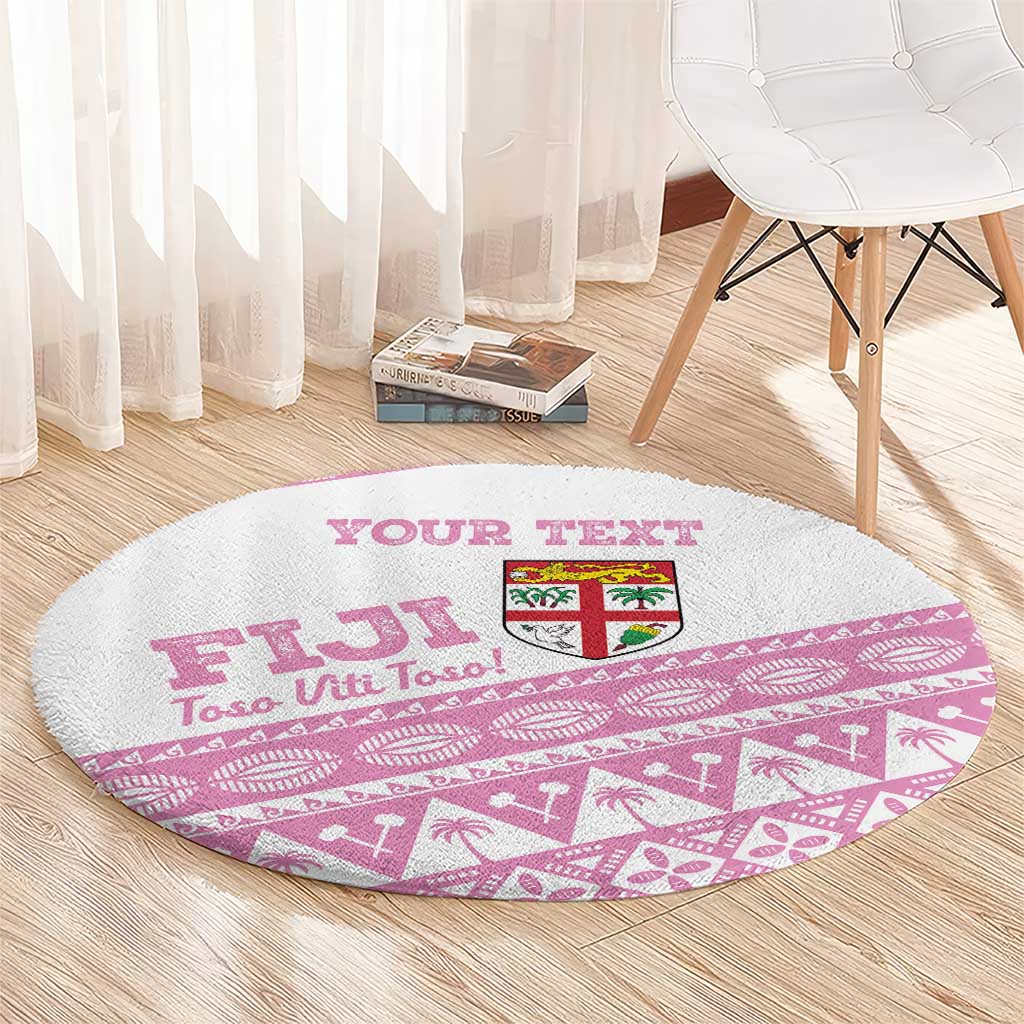 Fiji Rugby 2025 Custom Round Carpet Fijian Tapa Toso Viti Toso - Pink