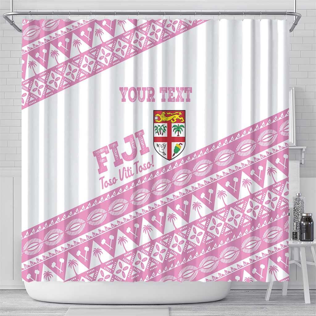 Fiji Rugby 2025 Custom Shower Curtain Fijian Tapa Toso Viti Toso - Pink