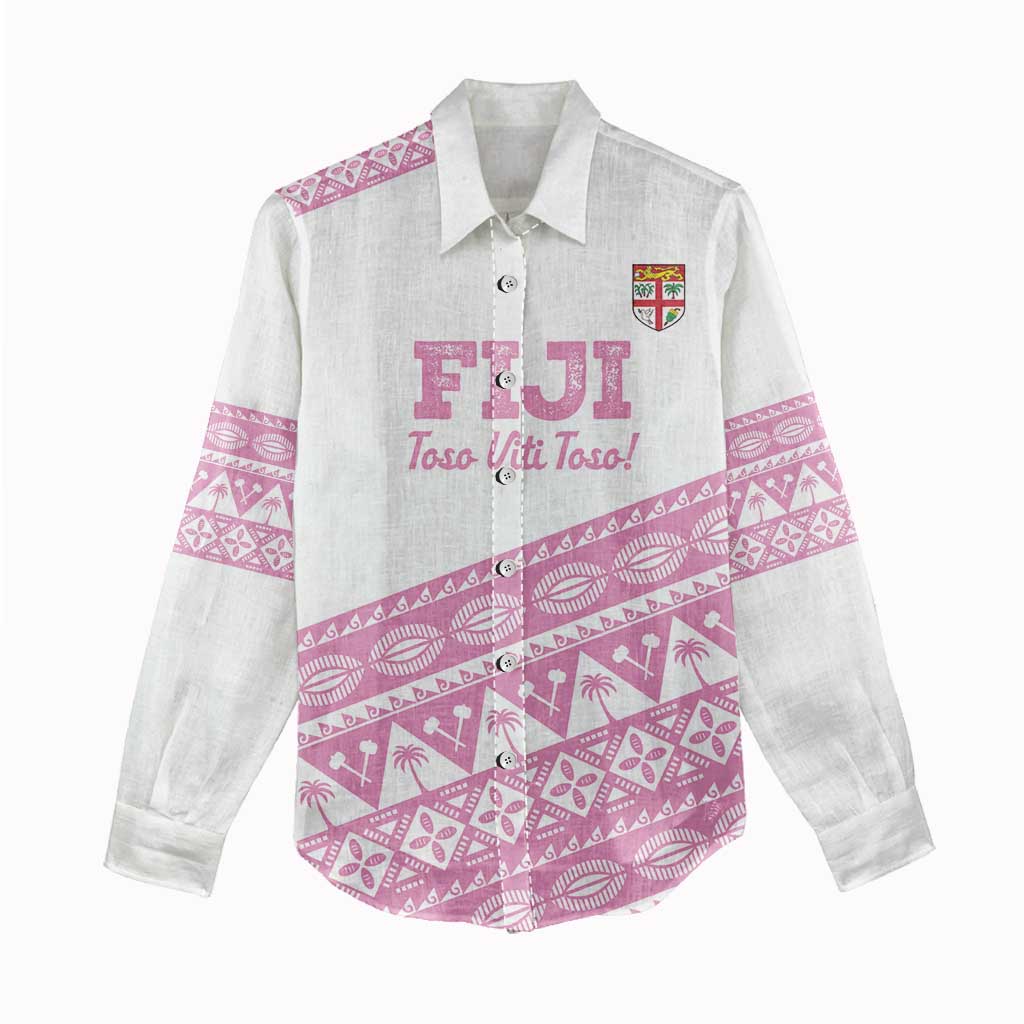 Fiji Rugby 2025 Custom Women Casual Shirt Fijian Tapa Toso Viti Toso - Pink LT14 - Polynesian Pride