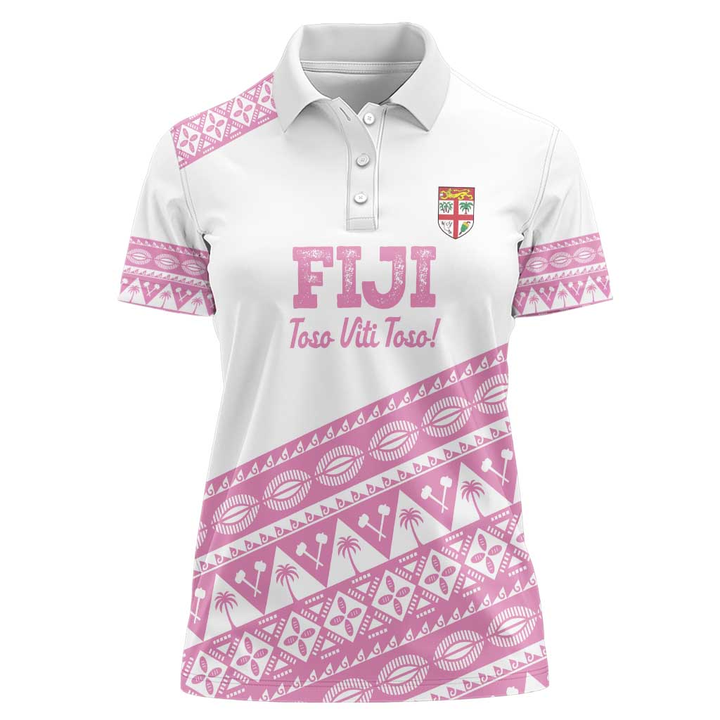 Fiji Rugby 2025 Custom Women Polo Shirt Fijian Tapa Toso Viti Toso - Pink