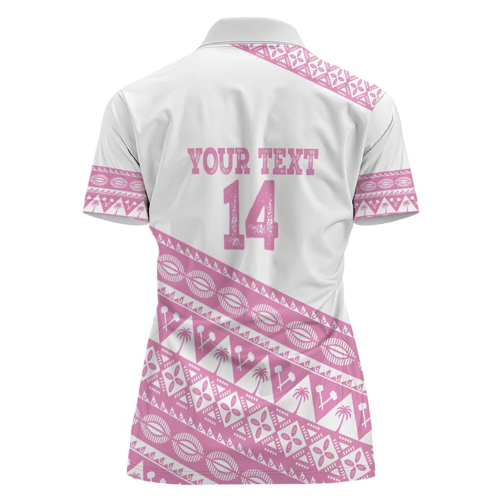 Fiji Rugby 2025 Custom Women Polo Shirt Fijian Tapa Toso Viti Toso - Pink