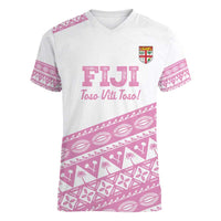 Fiji Rugby 2025 Custom Women V-Neck T-Shirt Fijian Tapa Toso Viti Toso - Pink