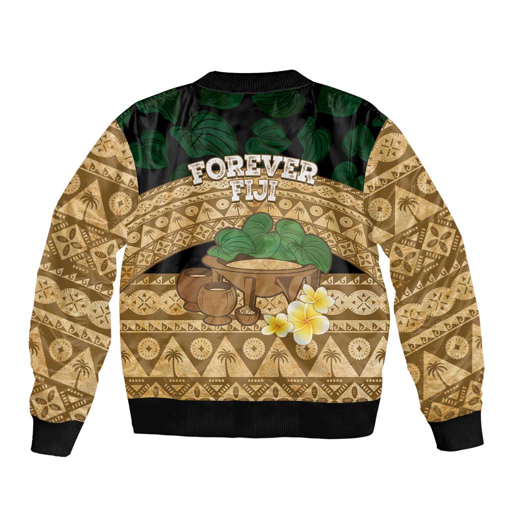 Bula Fiji Kava Bowl Bomber Jacket Fijian Tapa Cloth Vintage Vibe