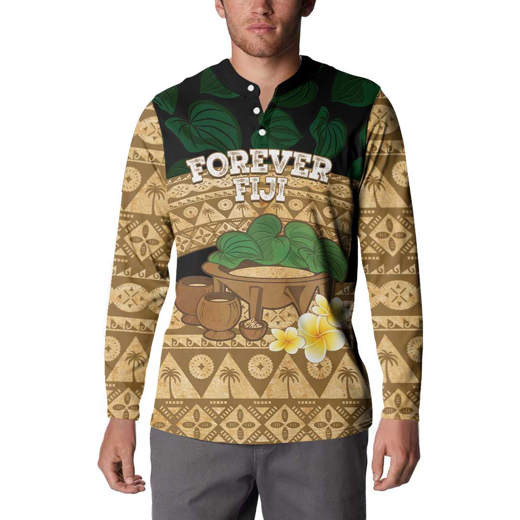 Bula Fiji Kava Bowl Button Sweatshirt Fijian Tapa Cloth Vintage Vibe