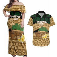 Bula Fiji Kava Bowl Couples Matching Off Shoulder Maxi Dress and Hawaiian Shirt Fijian Tapa Cloth Vintage Vibe