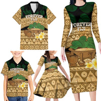 Bula Fiji Kava Bowl Family Matching Long Sleeve Bodycon Dress and Hawaiian Shirt Fijian Tapa Cloth Vintage Vibe