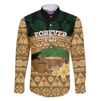 Bula Fiji Kava Bowl Family Matching Long Sleeve Bodycon Dress and Hawaiian Shirt Fijian Tapa Cloth Vintage Vibe