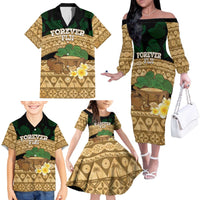 Bula Fiji Kava Bowl Family Matching Off The Shoulder Long Sleeve Dress and Hawaiian Shirt Fijian Tapa Cloth Vintage Vibe