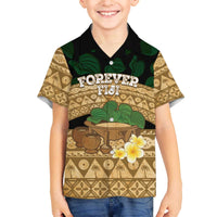 Bula Fiji Kava Bowl Family Matching Off The Shoulder Long Sleeve Dress and Hawaiian Shirt Fijian Tapa Cloth Vintage Vibe