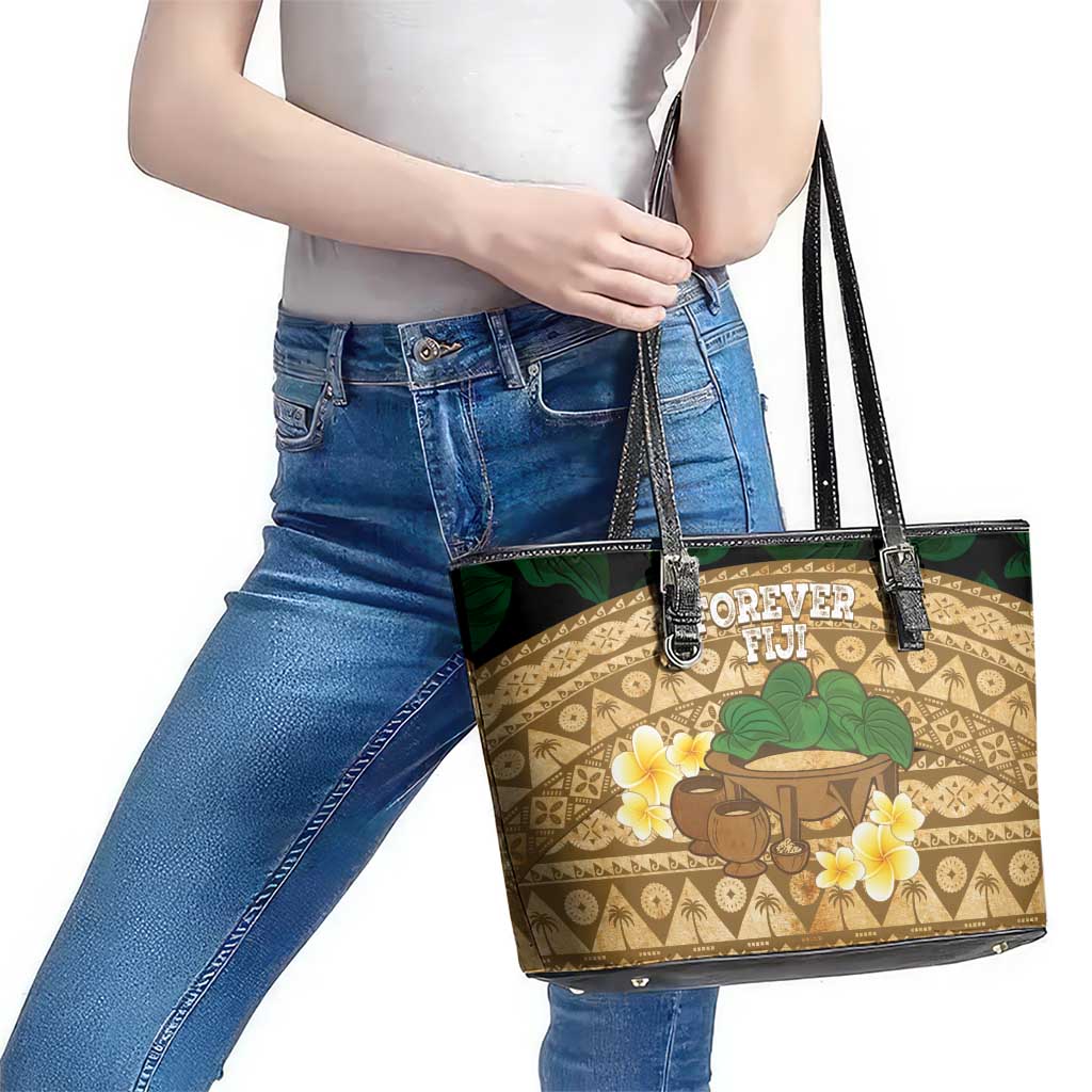 Bula Fiji Kava Bowl Leather Tote Bag Fijian Tapa Cloth Vintage Vibe