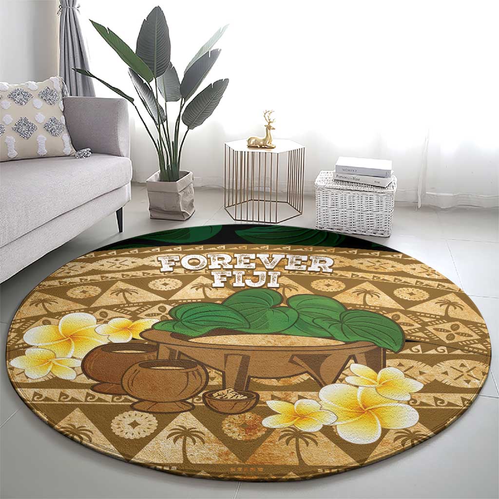 Bula Fiji Kava Bowl Round Carpet Fijian Tapa Cloth Vintage Vibe