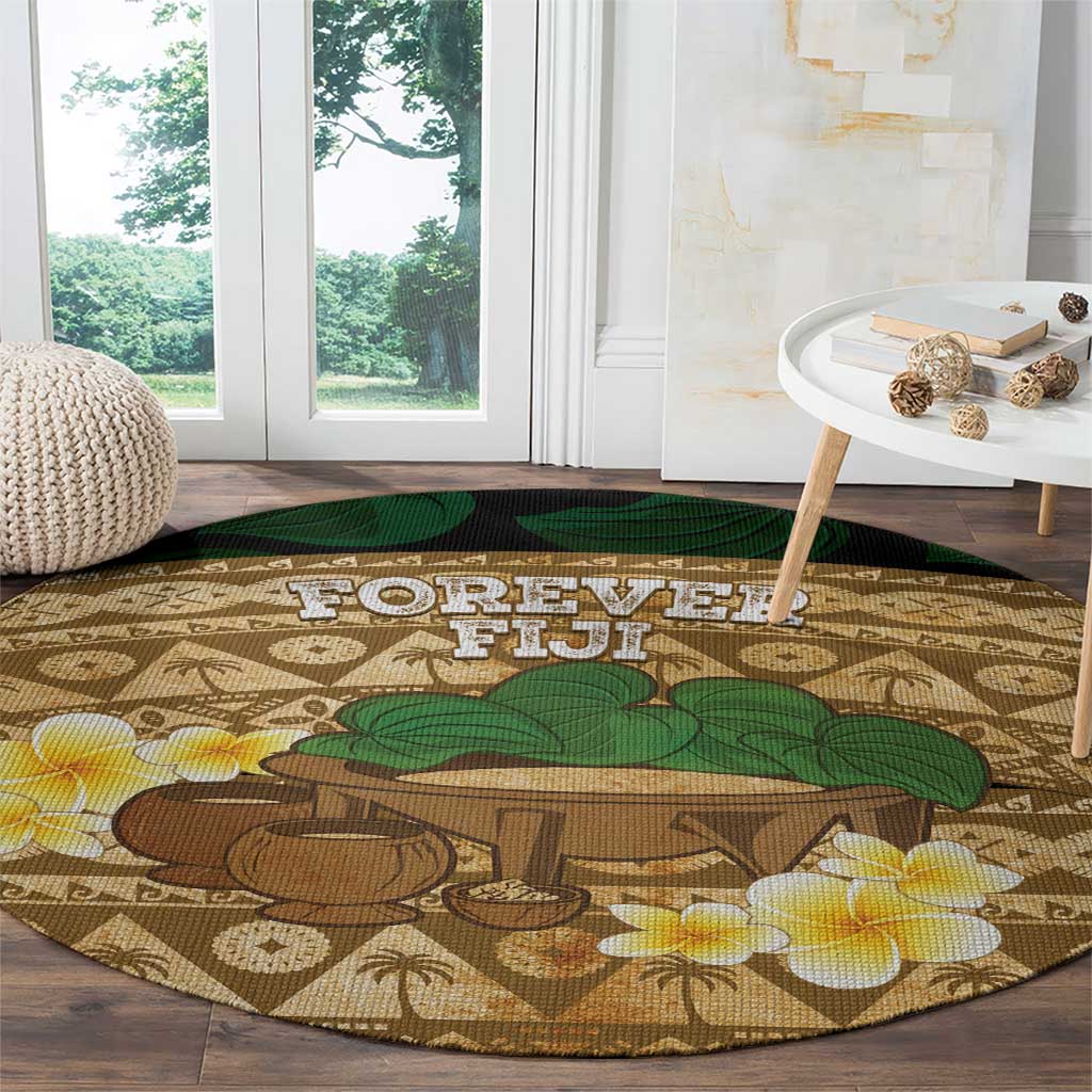 Bula Fiji Kava Bowl Round Carpet Fijian Tapa Cloth Vintage Vibe