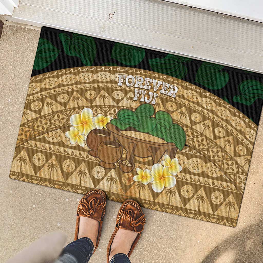 Bula Fiji Kava Bowl Rubber Doormat Fijian Tapa Cloth Vintage Vibe