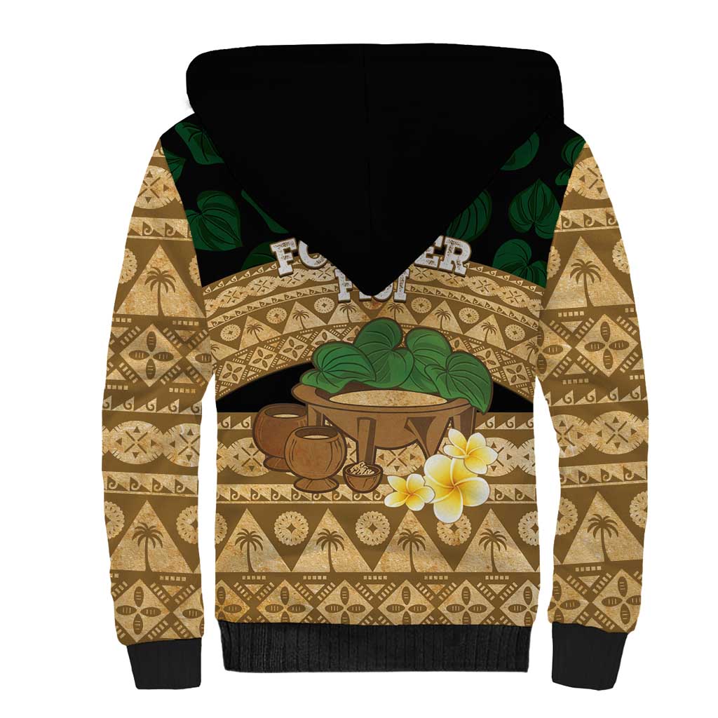 Bula Fiji Kava Bowl Sherpa Hoodie Fijian Tapa Cloth Vintage Vibe