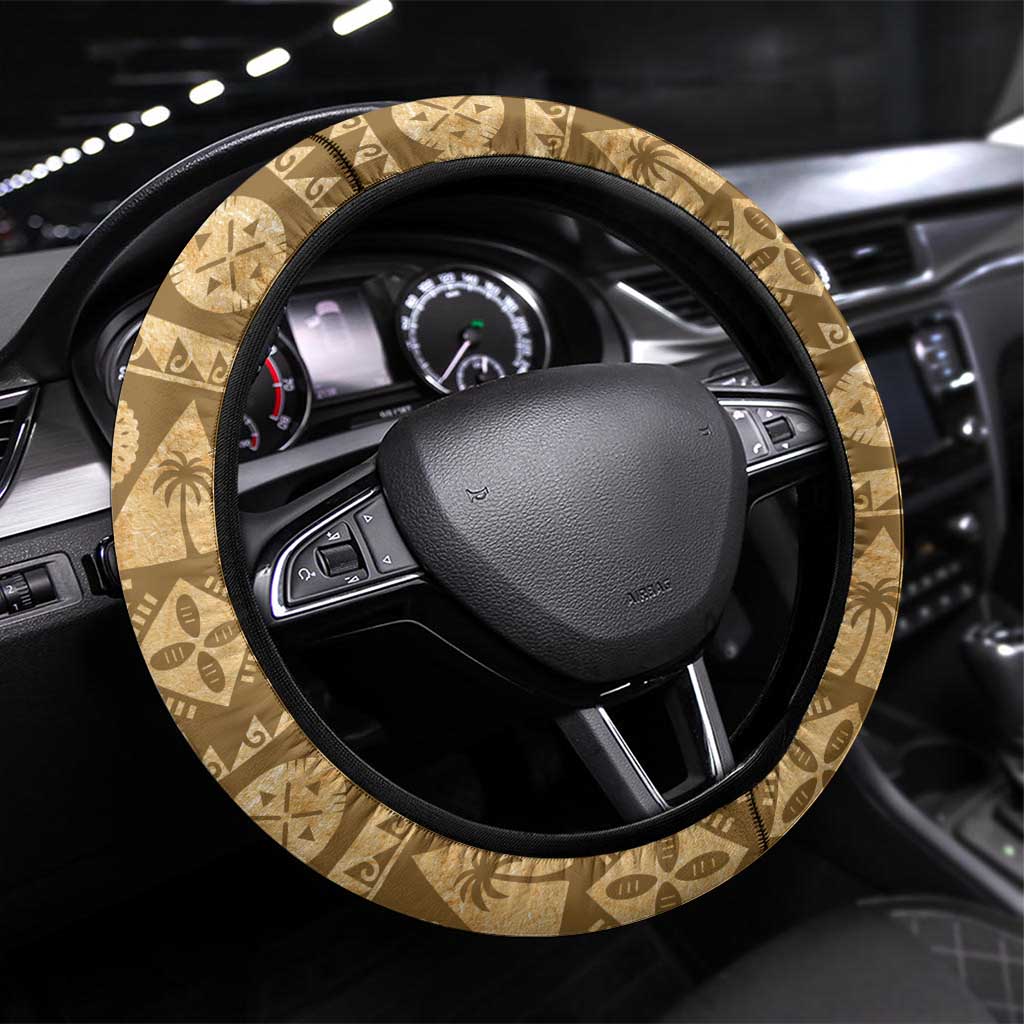 Bula Fiji Kava Bowl Steering Wheel Cover Fijian Tapa Cloth Vintage Vibe