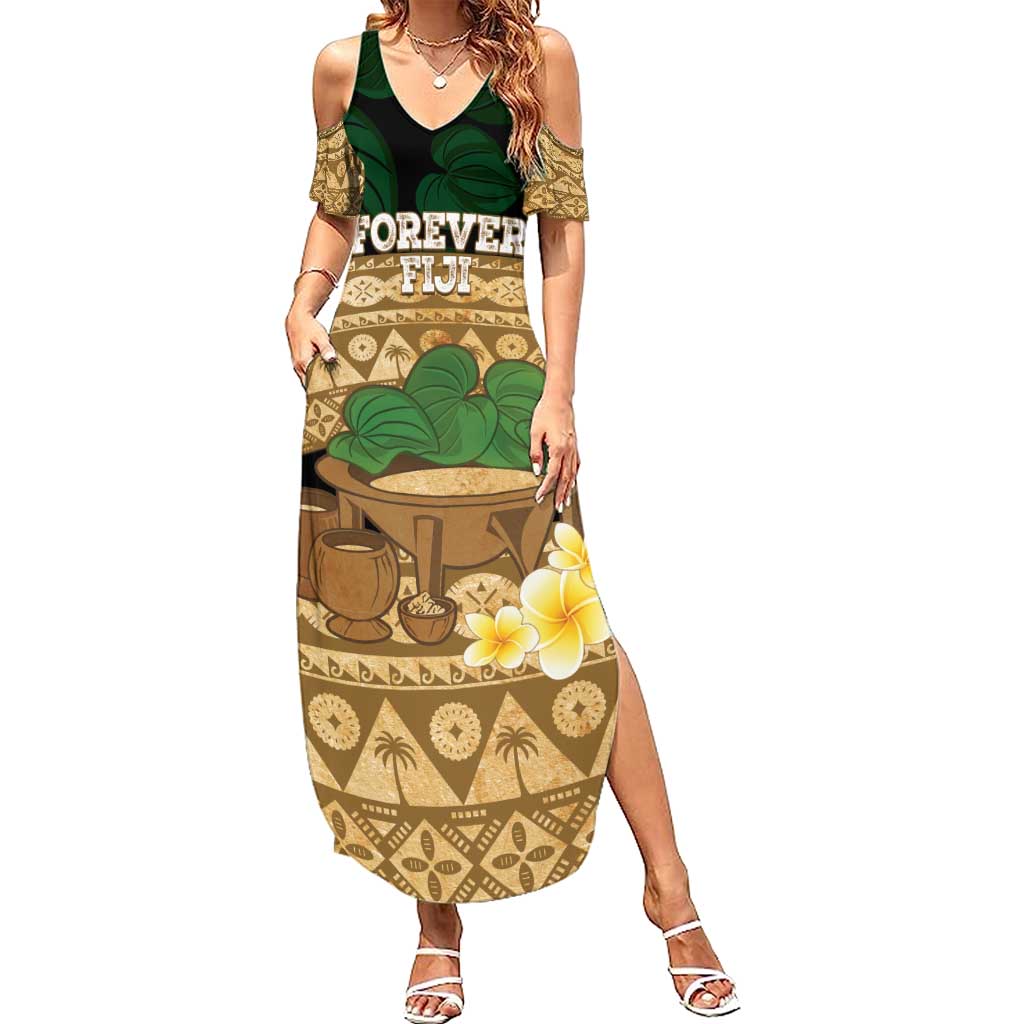 Bula Fiji Kava Bowl Summer Maxi Dress Fijian Tapa Cloth Vintage Vibe