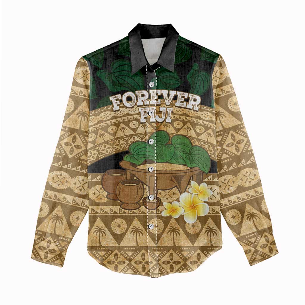 Bula Fiji Kava Bowl Women Casual Shirt Fijian Tapa Cloth Vintage Vibe