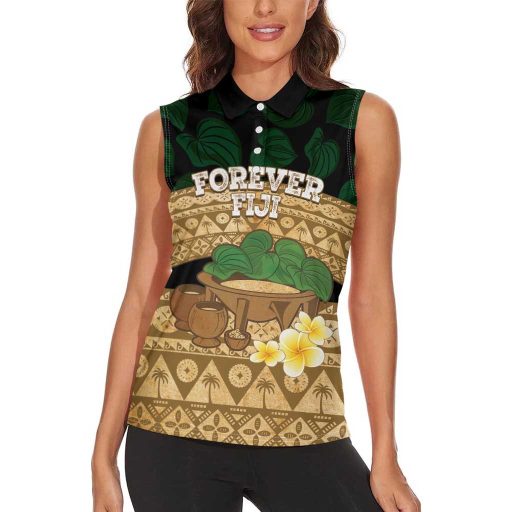 Bula Fiji Kava Bowl Women Sleeveless Polo Shirt Fijian Tapa Cloth Vintage Vibe