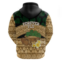 Bula Fiji Kava Bowl Zip Hoodie Fijian Tapa Cloth Vintage Vibe