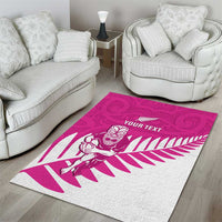 New Zealand Silver Fern Rugby Custom Area Rug Go All Black Maori Pink Version
