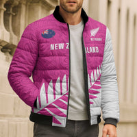 New Zealand Silver Fern Rugby Custom Bomber Puffer Jacket Go All Black Maori Pink Version - Polynesian Pride