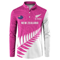 New Zealand Silver Fern Rugby Custom Button Sweatshirt Go All Black Maori Pink Version