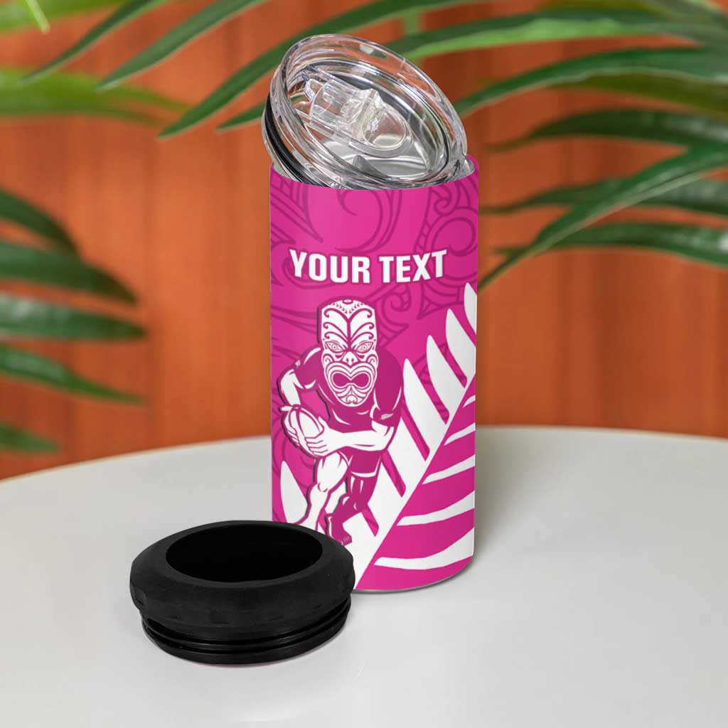 New Zealand Silver Fern Rugby Custom 4 in 1 Can Cooler Tumbler Go All Black Maori Pink Version
