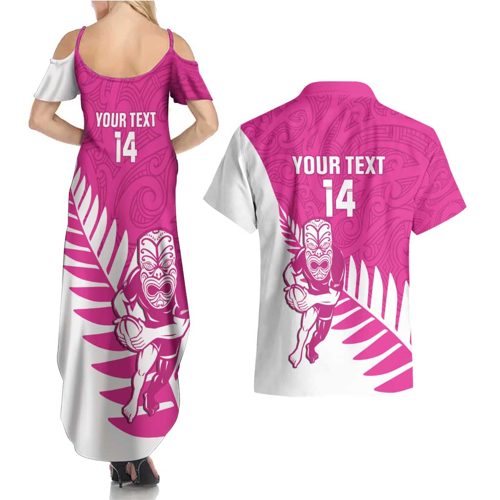 New Zealand Silver Fern Rugby Custom Couples Matching Summer Maxi Dress and Hawaiian Shirt Go All Black Maori Pink Version LT14 - Polynesian Pride
