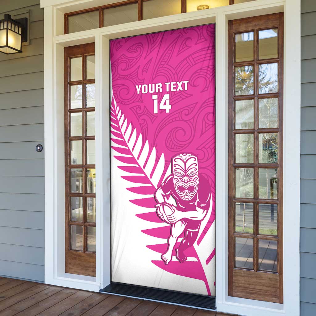 New Zealand Silver Fern Rugby Custom Door Cover Go All Black Maori Pink Version - Polynesian Pride