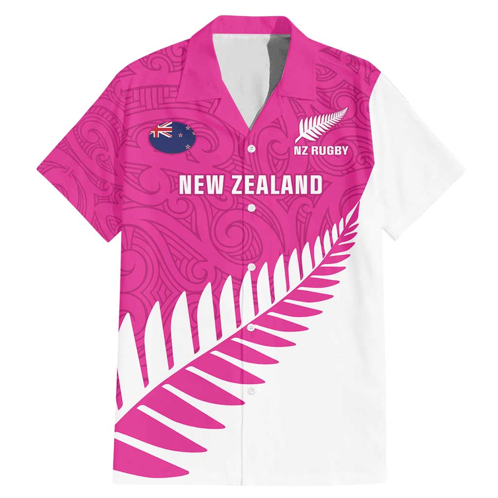 New Zealand Silver Fern Rugby Custom Family Matching Mermaid Dress and Hawaiian Shirt Go All Black Maori Pink Version